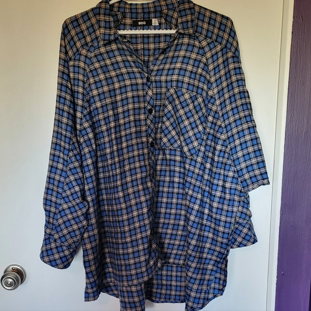 BDG Oversized Blue Plaid Shirt